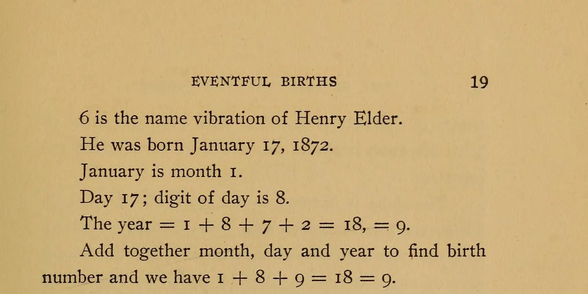 1908 page reducing the birth date January 17, 1872 to 9 by reducing month, day and year separately