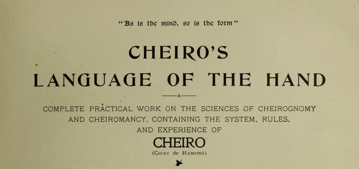 Title page of Cheiro's Language of the Hand, 1897, naming the author as Cheiro (Count de Hamong)