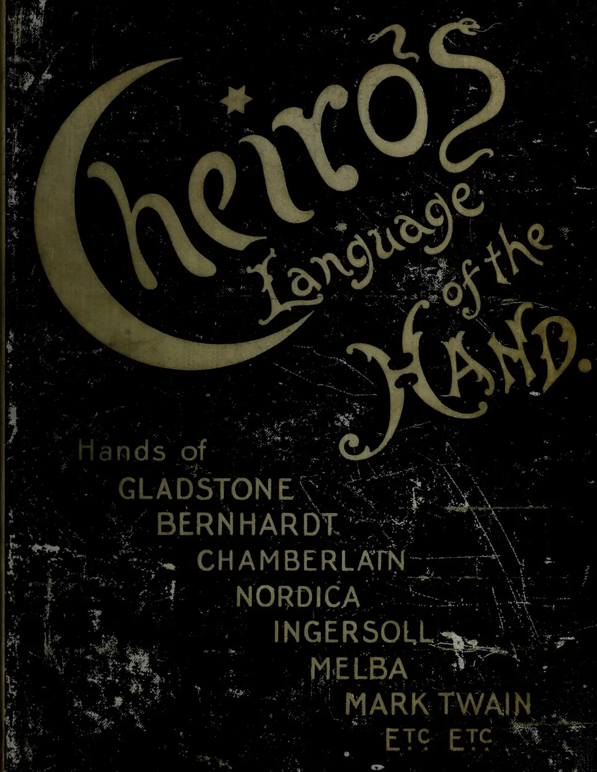 Cover of Cheiro's Language of the Hand, 1897, listing hands of Gladstone, Bernhardt, Melba and Mark Twain