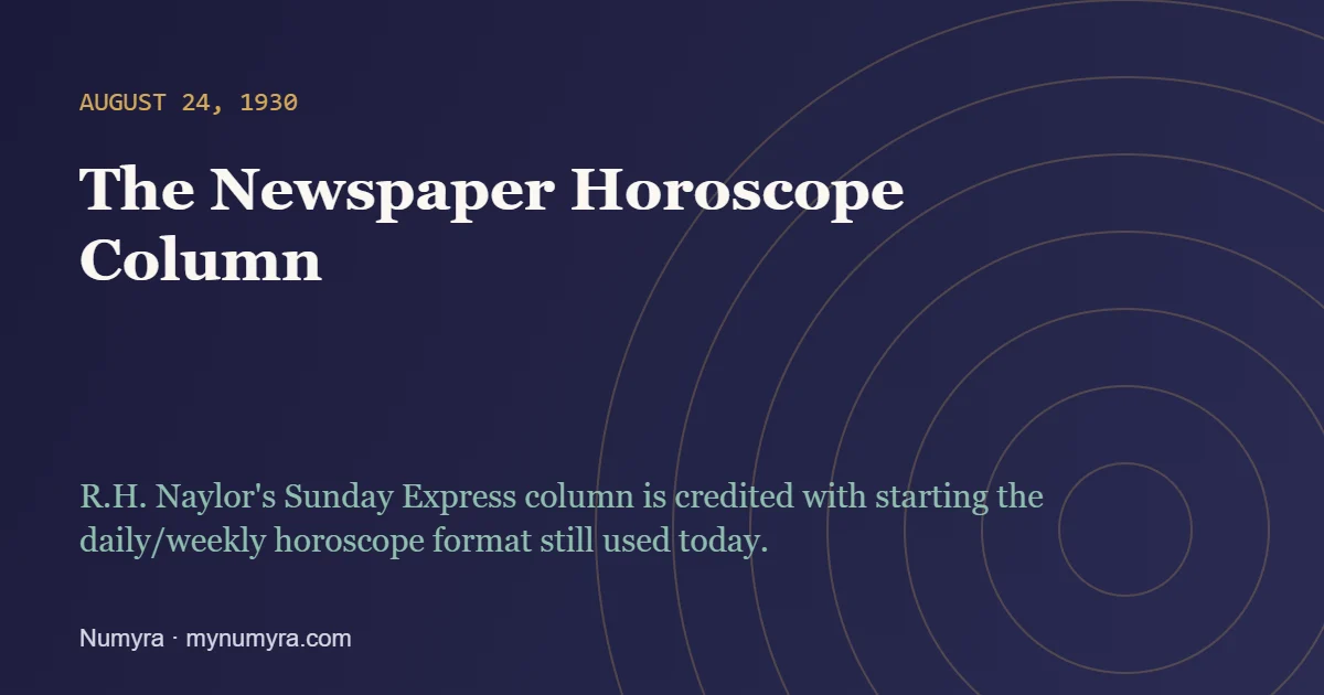 R.H. Naylor's Sunday Express horoscope column, August 24, 1930