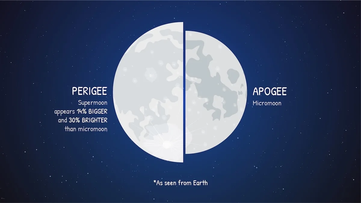 NASA graphic comparing a larger full Moon at perigee with a smaller full Moon at apogee