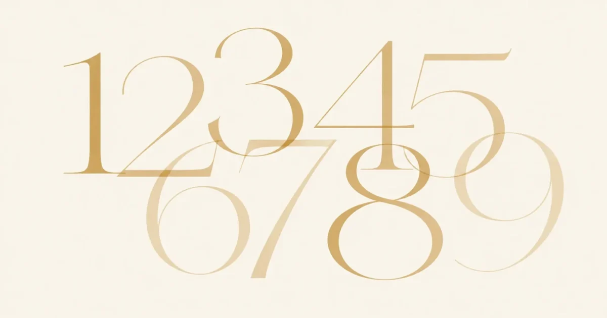Overlapping fine-line numerals 1 through 9 in gold, decorative