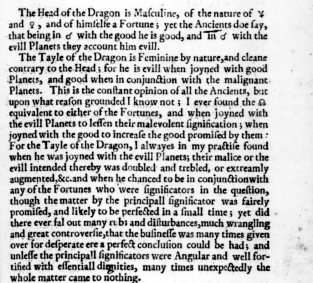 Scan of page 83 of William Lilly's Christian Astrology (1647) describing the Head and Tail of the Dragon