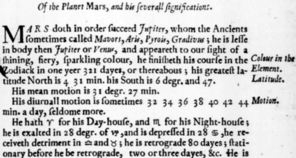Scanned 1647 page of Lilly's Christian Astrology giving Mars's circuit as one year and 321 days