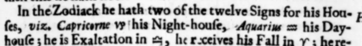 Scanned 1647 lines of Lilly's Christian Astrology naming Capricorn and Aquarius as Saturn's houses