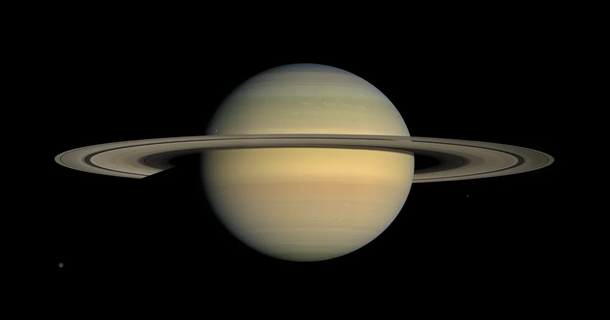 Natural-color photograph of Saturn and its rings taken by NASA's Cassini spacecraft in 2008, for a Saturn return guide