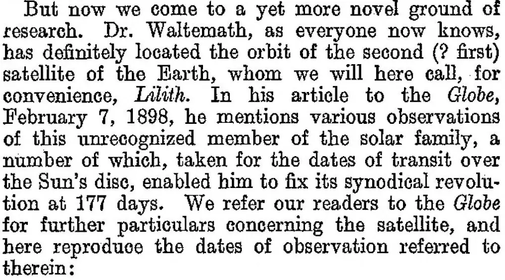 Scanned page from Sepharial's The Science of Foreknowledge naming a supposed second moon of Earth Lilith